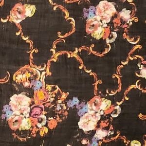 ELEGANT PEONY BOUQUETS BLACK  SILK/WOOL SHAWL